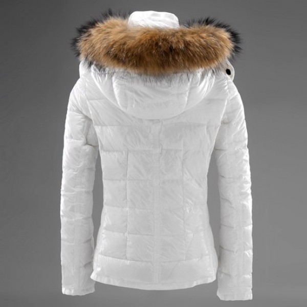 Moncler Pelliccia Bianca Cap Slash E Zipper Slim Cappotti uscita